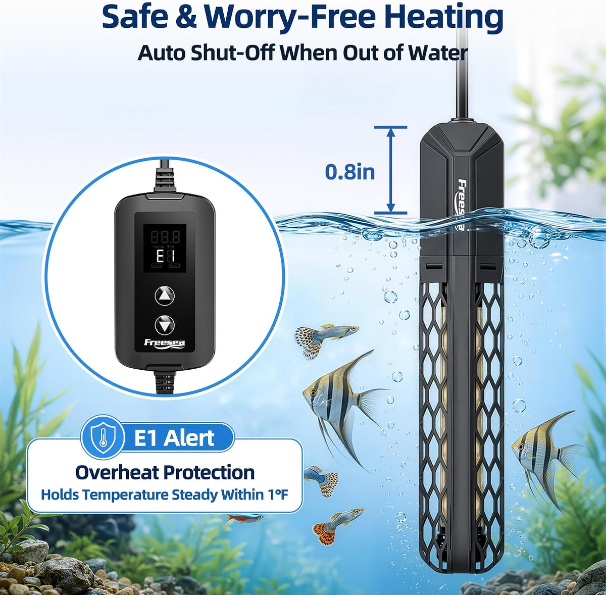 FREESEA Adjustable Aquarium Heater 20-50Gal: 200W 64-95°F Precise - 100W(10-20gallon) - image 4