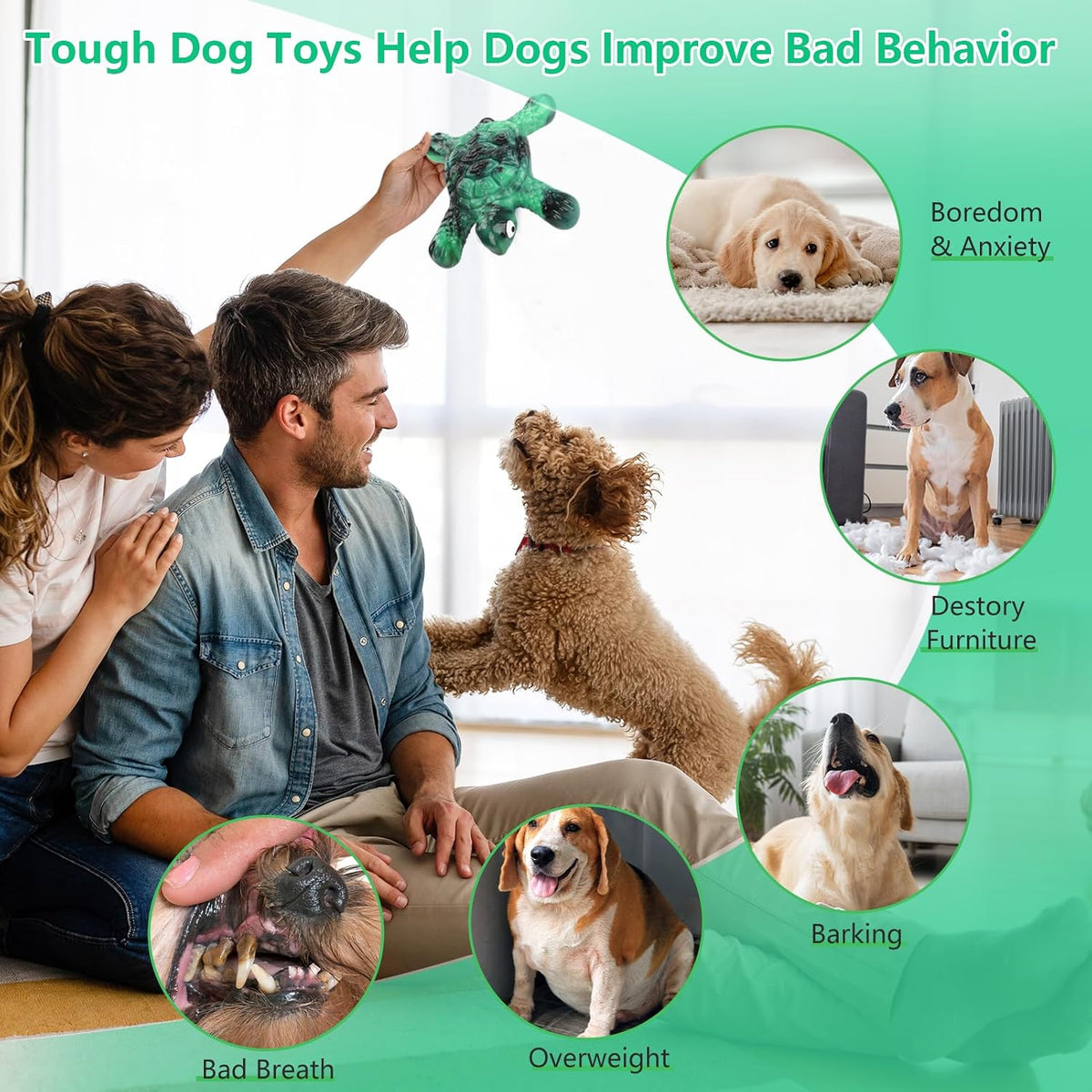 Letsmeet Plush Dog Toy with Crinkle Paper and Ropes - Green1 - image 3