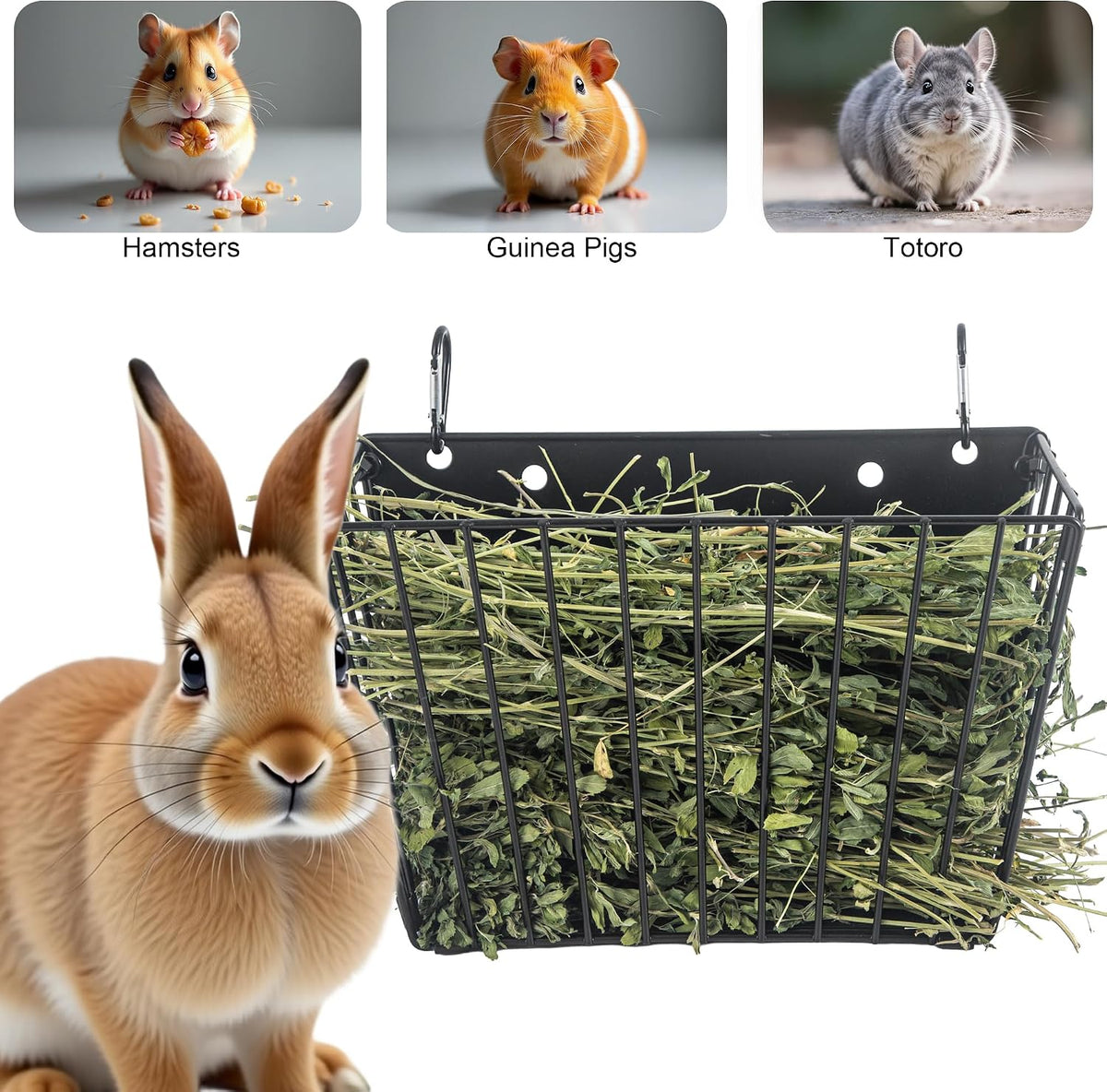 2PCS Rabbit Hay Feeder with Heavy-Duty Metal Frame Guinea Pig Hay - Black-1PCS - image 4