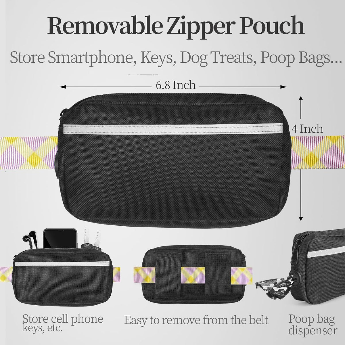 Hands Free Dog Leash with Zipper Pouch - purple-yellow mix / Large - image 2