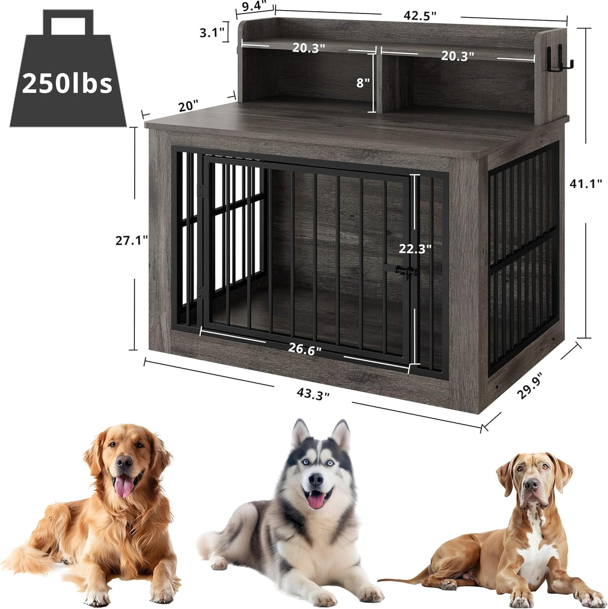 IRONCK Dog Crate Furniture, Heavy Duty Pet Crate for Large Dog - 30.0"L x 43.3"W x 41.8"H / Grey - image 2