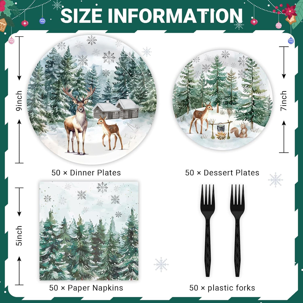 GOLDGAO Christmas paper plates and napkins with buffalo plaid border and snowman print - view 11