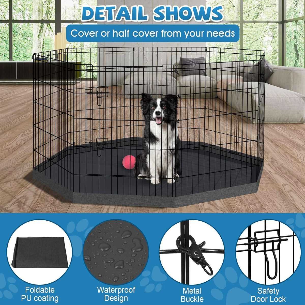 Puppy Pet Playpen 8 Panel 24 Inch Indoor Outdoor Metal Portable - 30"H x 24"W, 8 Panels with Octagonal Bottom Pad - image 3