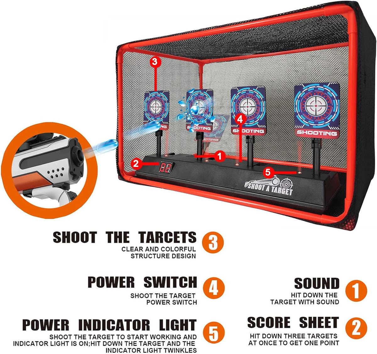 MTISGREAT auto reset digital shooting target with net and two wrist bands for toy blasters - view 7