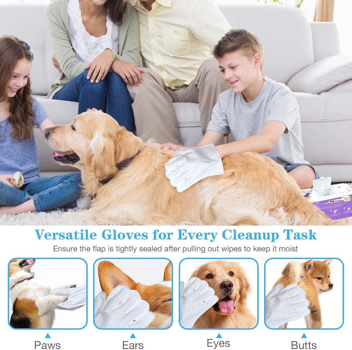 Dog Cleaning Gloves Wipes 15pcs Deodorizing Disposable Pet Grooming - 30pcs - image 2