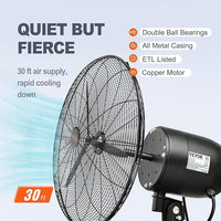 VEVOR 24 Inch 3-Speed 7000 CFM Black Waterproof Wall Mount Oscillating Fan