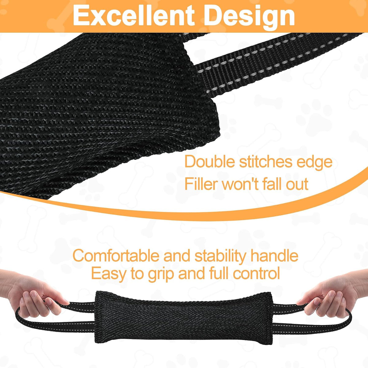 Dog Tug Toy, Dog Bite Jute Pillow Pull Toy with 2 Strong Handles - Dark Black / Line - image 4