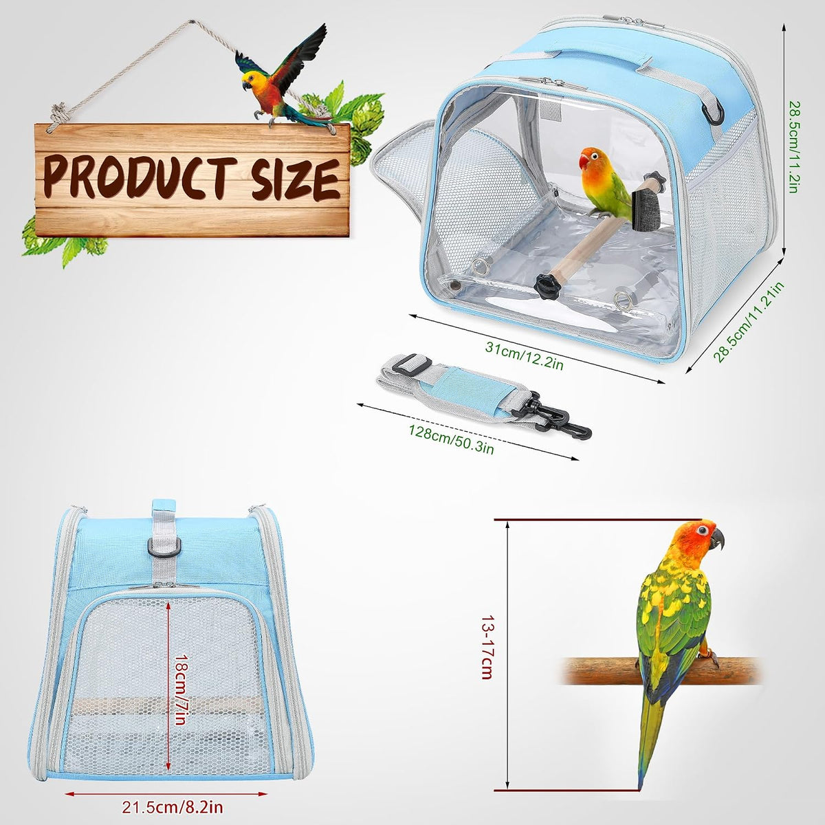 Small Bird Carrier, Large Window Travel Cage with Stand and Easy Clean Tray for Parrot Parakeet - Blue - image 2