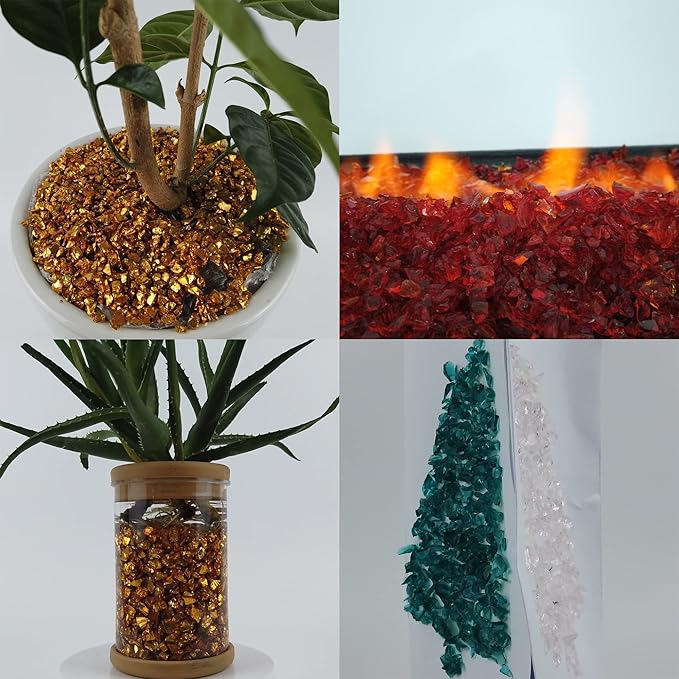 TWINKLING High Luster Fire Glass Gravel Stone Glitter,Broken Glass,Fire Gems Chips,Crushed Glass for Fire Pit Crafts Resin Art Aquarium Garden Decoration,3-6mm,1-Pound Jar (Yellow)