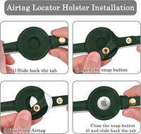 OOPSDOGGY Rolled Leather Dog Collar with Airtag Holder - Reflective Round Airtag Dog Collar - Soft Tracking Pet Collar for Small Dogs Puppy Cats Kitten (Green, XXL, 20"-24")