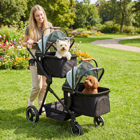 Foldable Double Pet Stroller for 2 Small Medium Cats Dogs – Essentials for Cats - Light Blue / Double - image 2