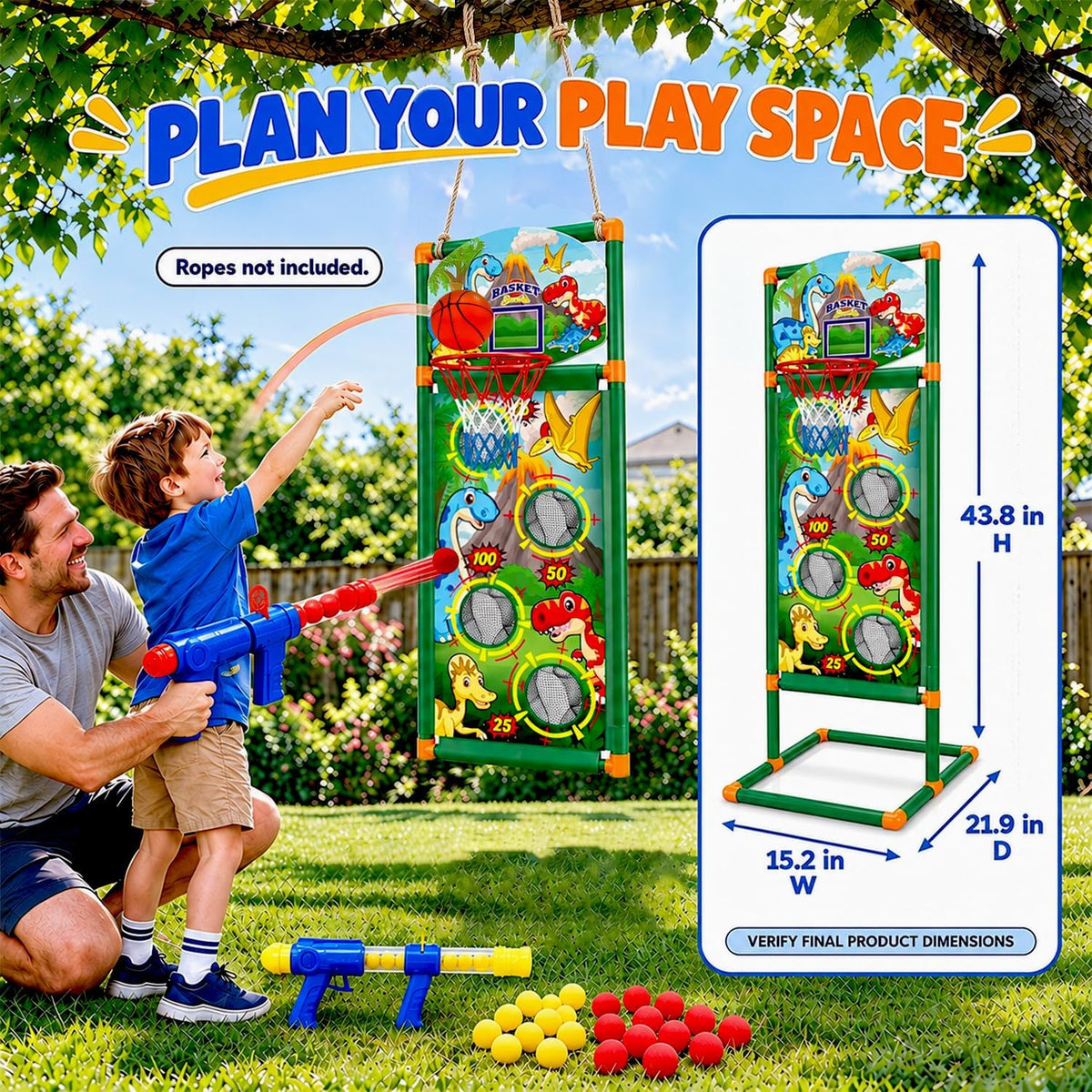 EagleStone space shooting target game with 2 air guns, foam balls and basketball hoop - view 8