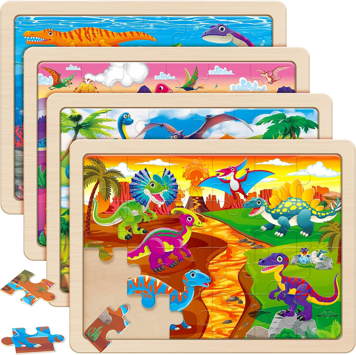 SYNARRY Large Unicorn Princess Fairy Wooden Puzzles for Kids Ages 4-6 – Fun for Kids & Family - Dinosaur