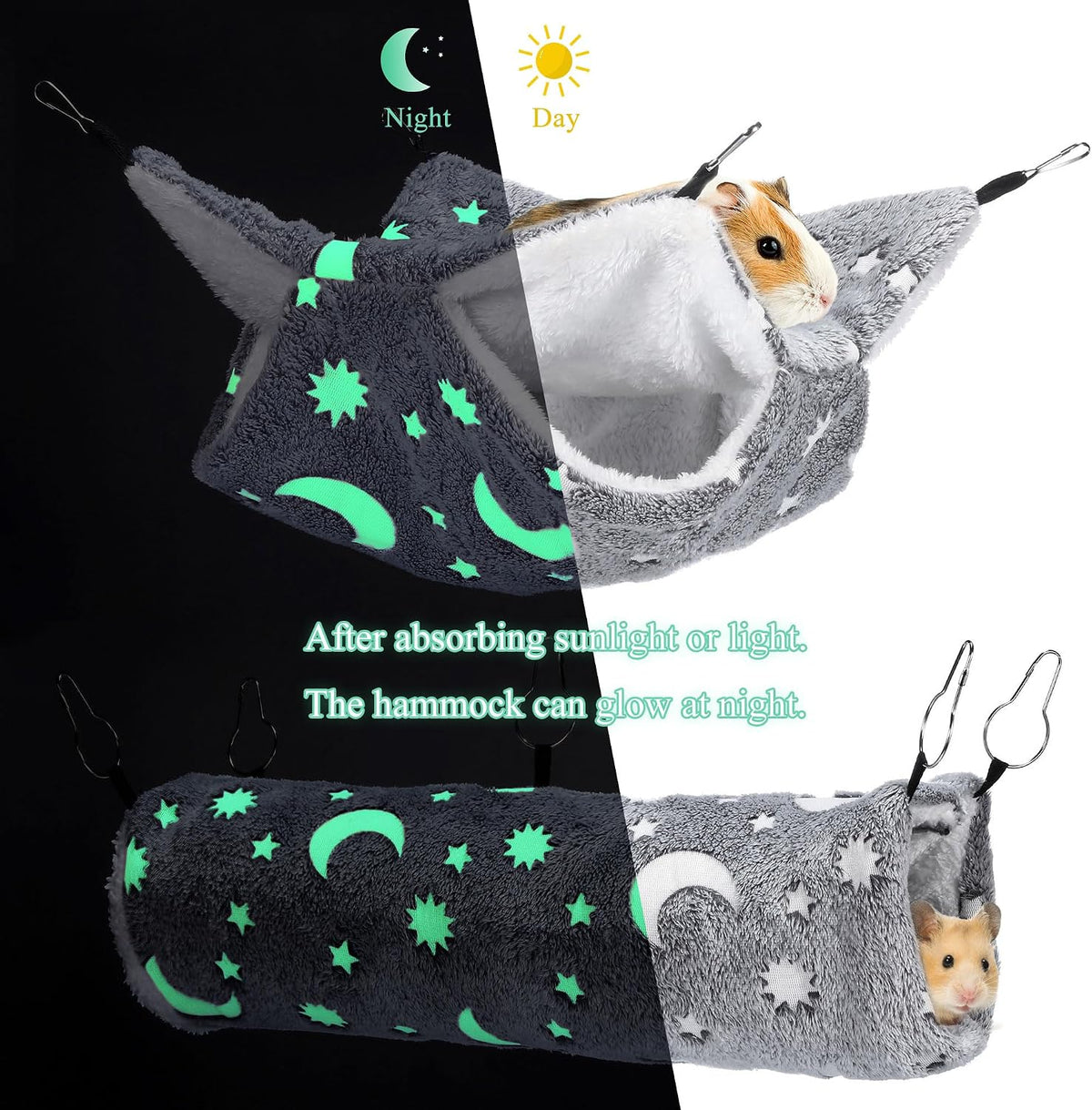Noctilucent Luminous Guinea Pig Rat Hammock Bunkbed Hanging Tunnel - Grey - image 2