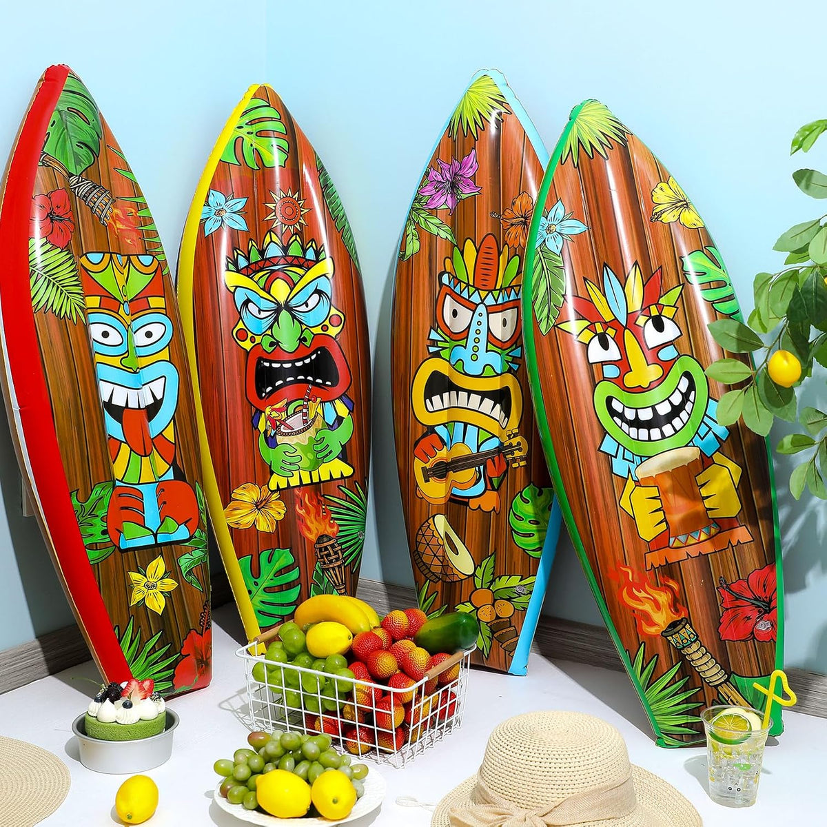 JellyArch inflatable surfboard decorations with tropical flower print, set of 4 - view 35