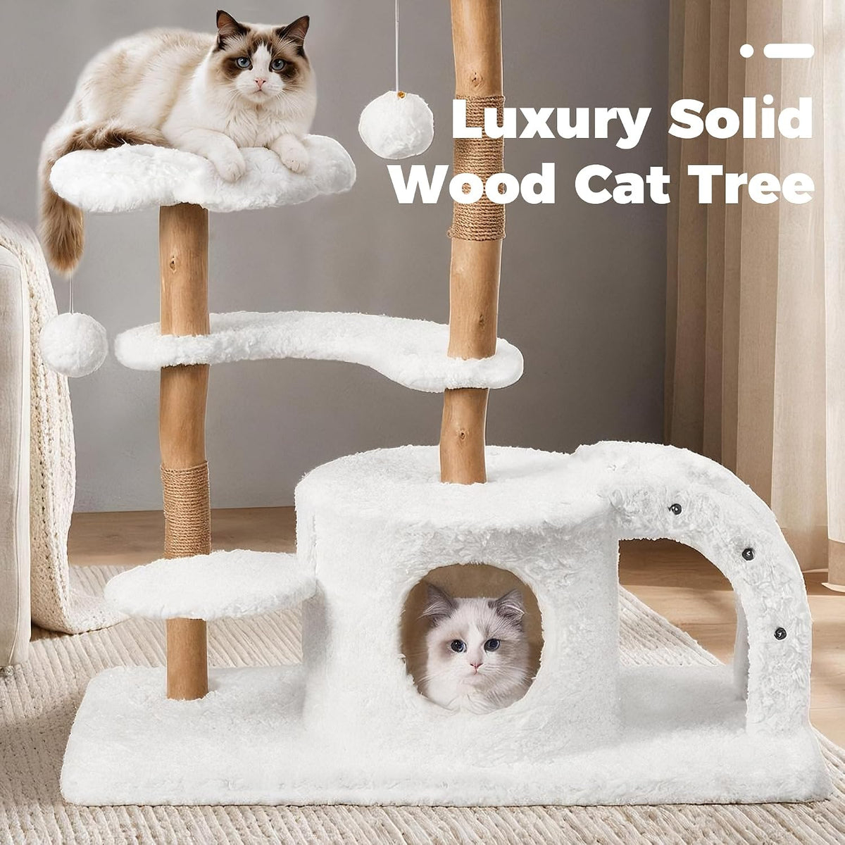 Easyego Modern Cat Tree, 26.3" Aesthetic Wood Cat Tree Tower for Small Cats – Essentials for Cats - White / 45.6'' - image 3
