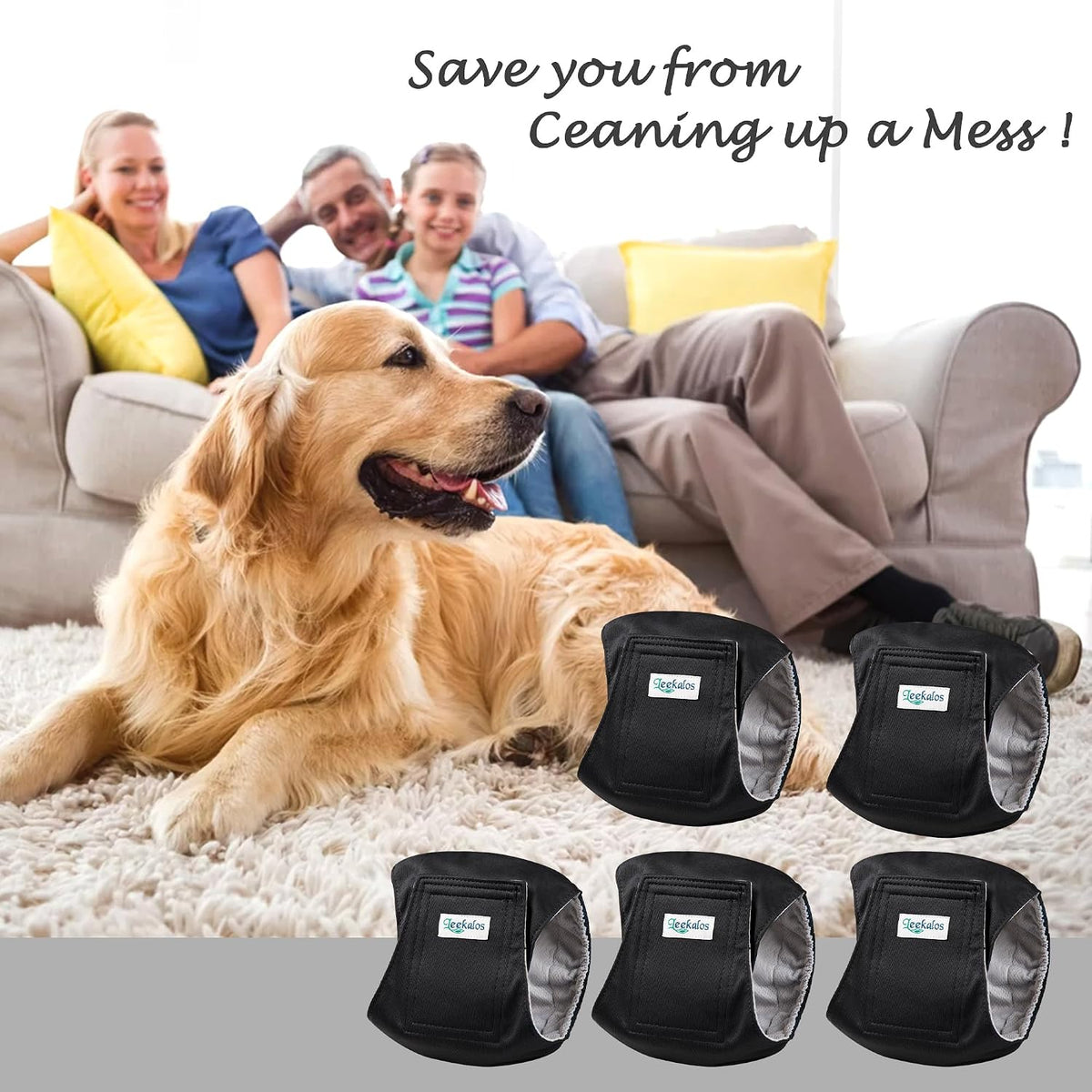 Washable Belly Bands for Male Dogs, Reusable Dog Diapers Male - Large (18"-21") / Black - image 3