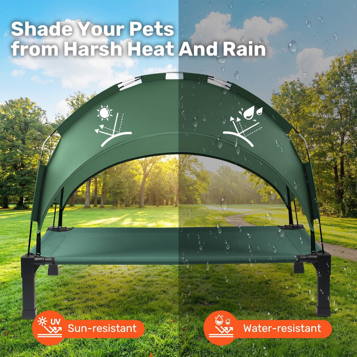 Elevated Dog Bed with Removable Canopy - Green / 51"L x 36"W x 9.5"H - image 2