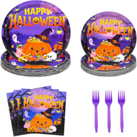 qonimi Halloween plates and napkins set, 75 piece disposable tableware - view 5