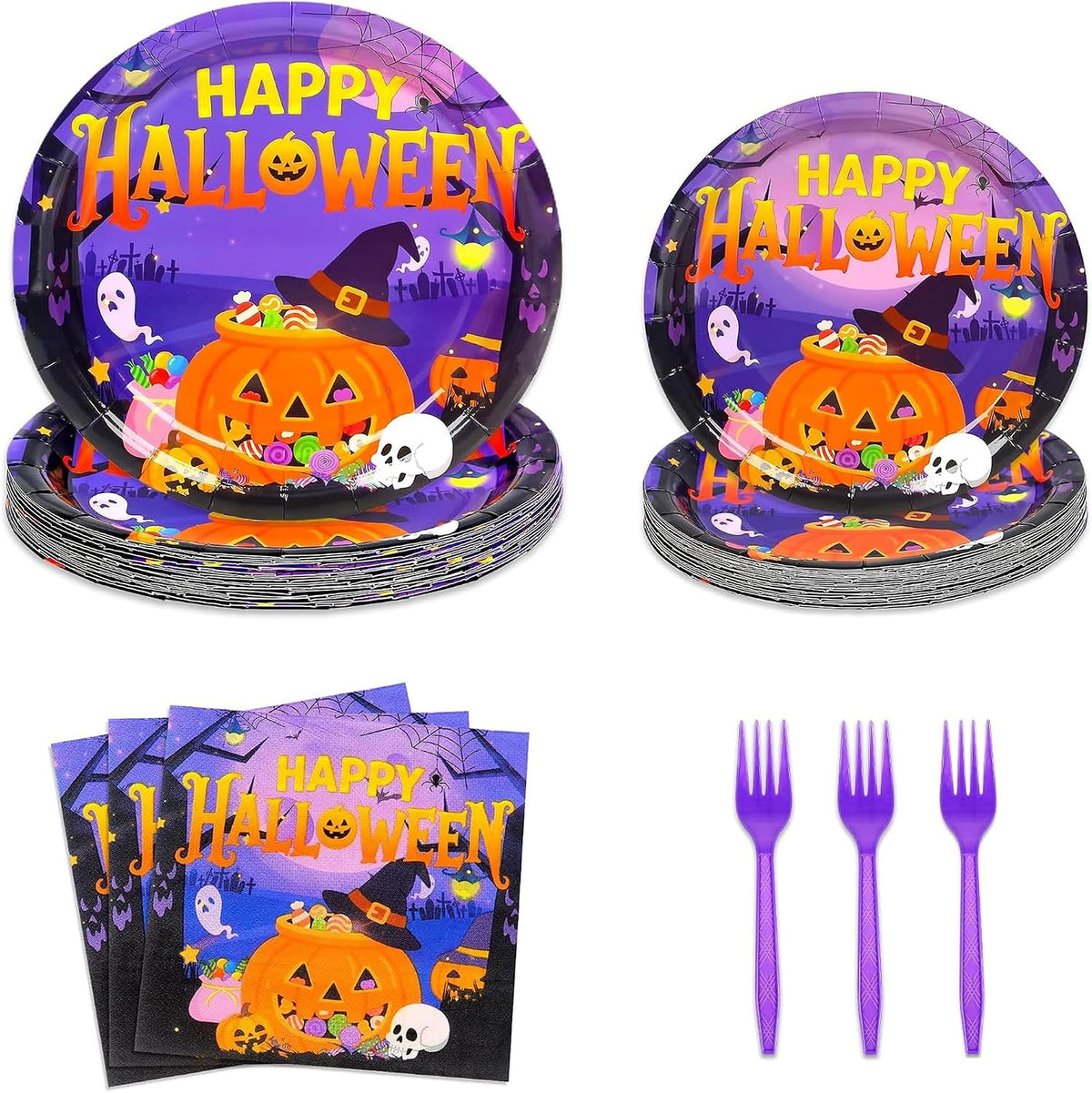 qonimi Halloween plates and napkins set, 75 piece disposable tableware - view 5