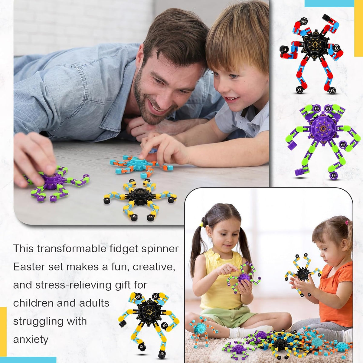 Jerify 40 pack transformable chain robot fidget spinner toys in five bright colors - view 32