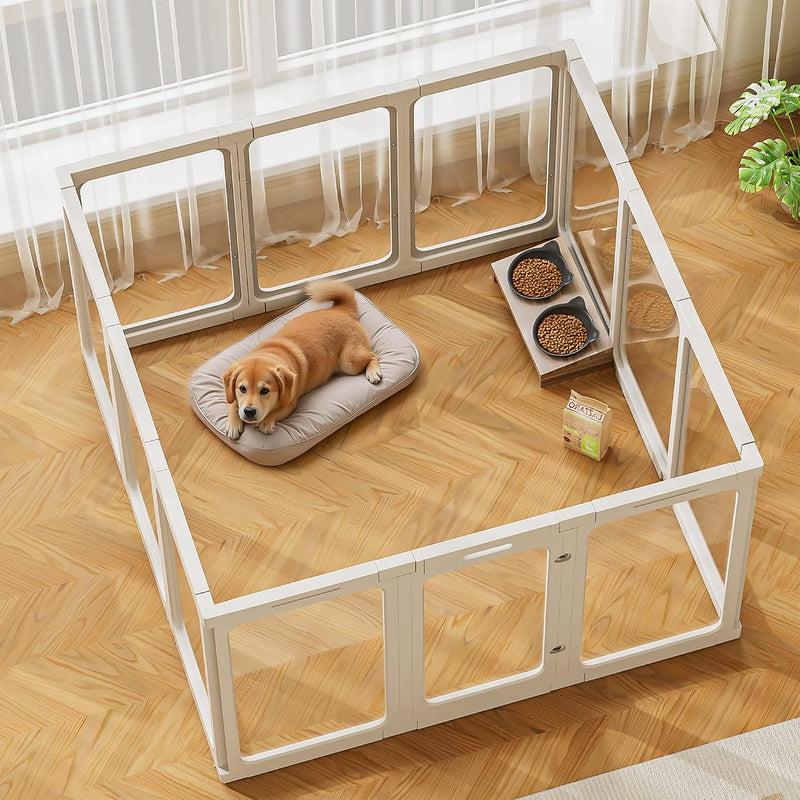 Jalove 12PCS Dog Playpen Clear Puppy Playpen Indoor - White / 12 / 30inch