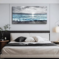 Lapremoly Black And White Beach Wall Painting Canvas Wall Art For Living Room Large Wall Decor For Bedroom Office Wall Decorations Blue Ocean Sea Wave landscape Pictures Artwork Posters Home Decor