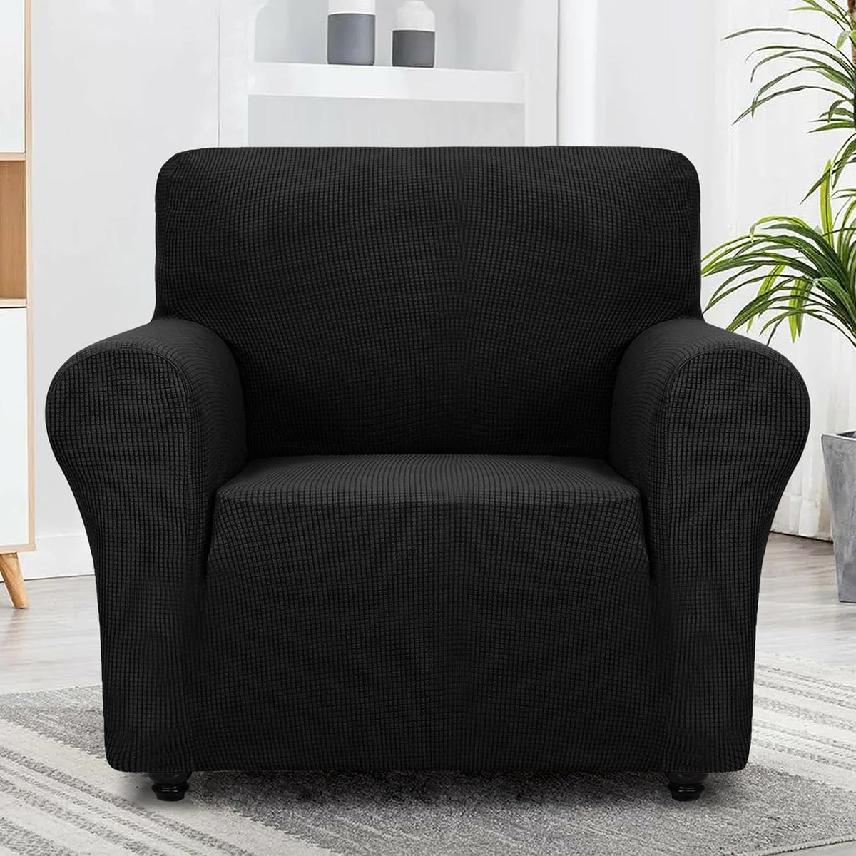 Super Stretch Couch Cover Universal Sofa Covers with Elastic Bottom - Black / Small (30"-47") - image 2