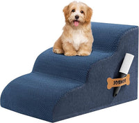 Romrol Dog Stairs Ramp for Beds Couches, Extra Wide Pet Steps with Durable Non-Slip Waterproof Fabric Cover, Dog Slope Stairs for Small Dogs and Cats or Pets Friendly, 3-Tiers, 13 Inch,Dusty Blue