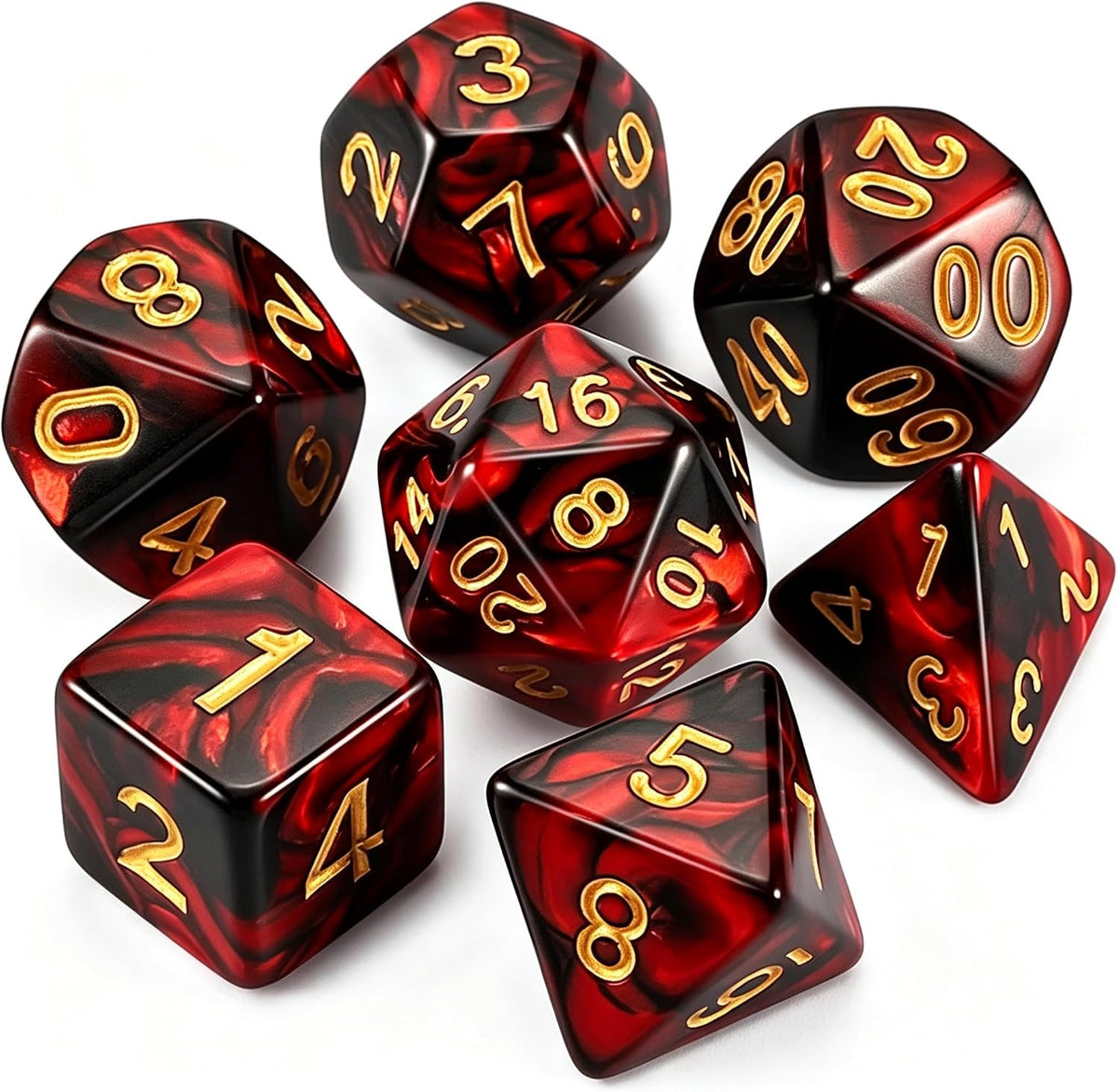 QMAY DND Dice Set - 7Pcs Blue Mix White Polyhedral Dice with Black Dice Bag – Fun for Kids & Family - Red and Black