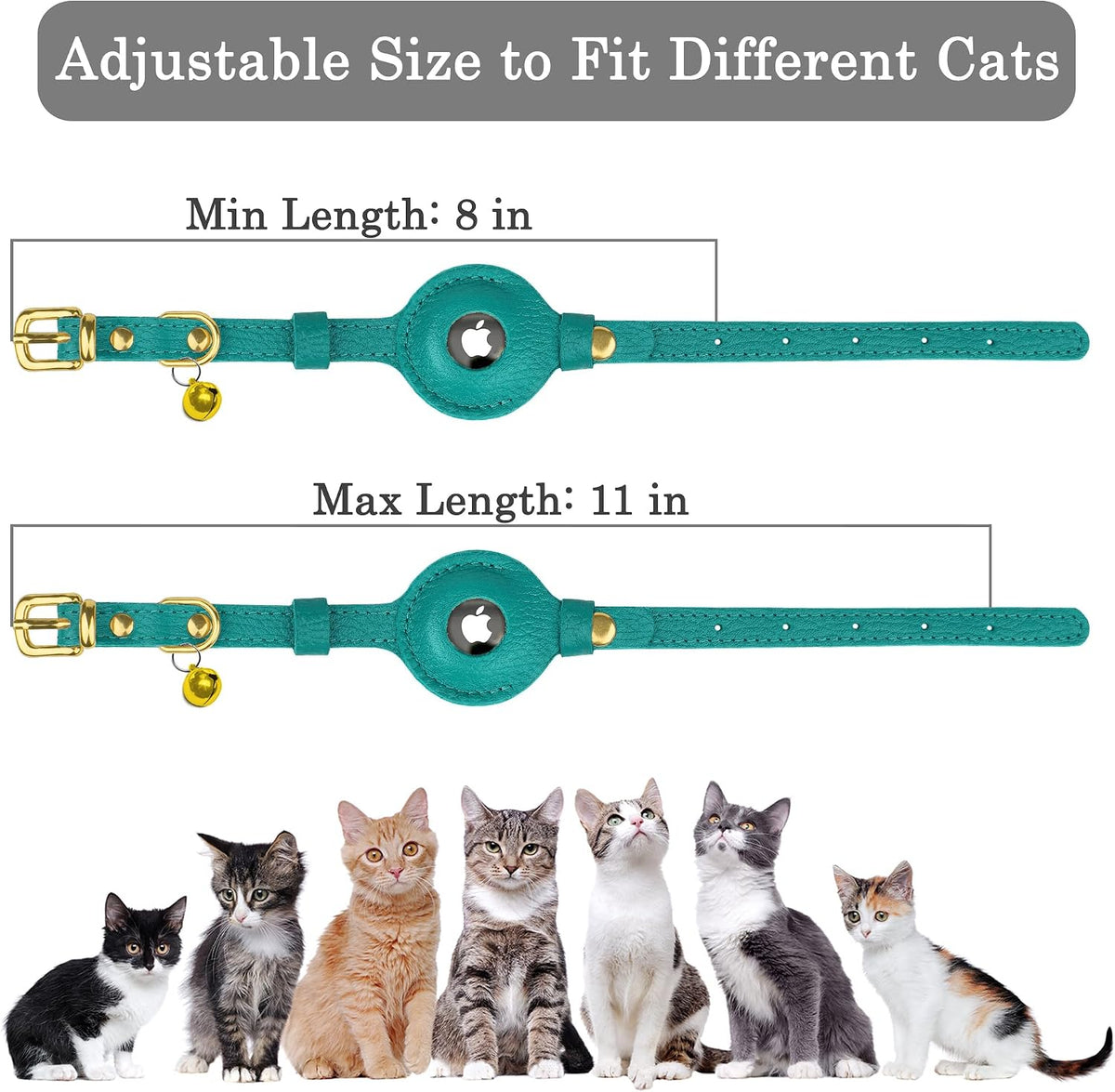 OOPSDOGGY Leather AirTag Cat Collar with Bell - Aquamarine - image 4