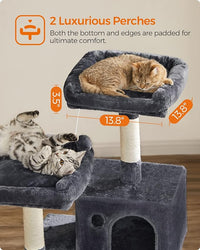 FEANDREA Cat Tree, Cat Tower for Indoor Cats, 56.3-Inch Cat Condo with Scratching Posts, Hammock, Plush Perch, Smoky Gray UPCT15GYZ