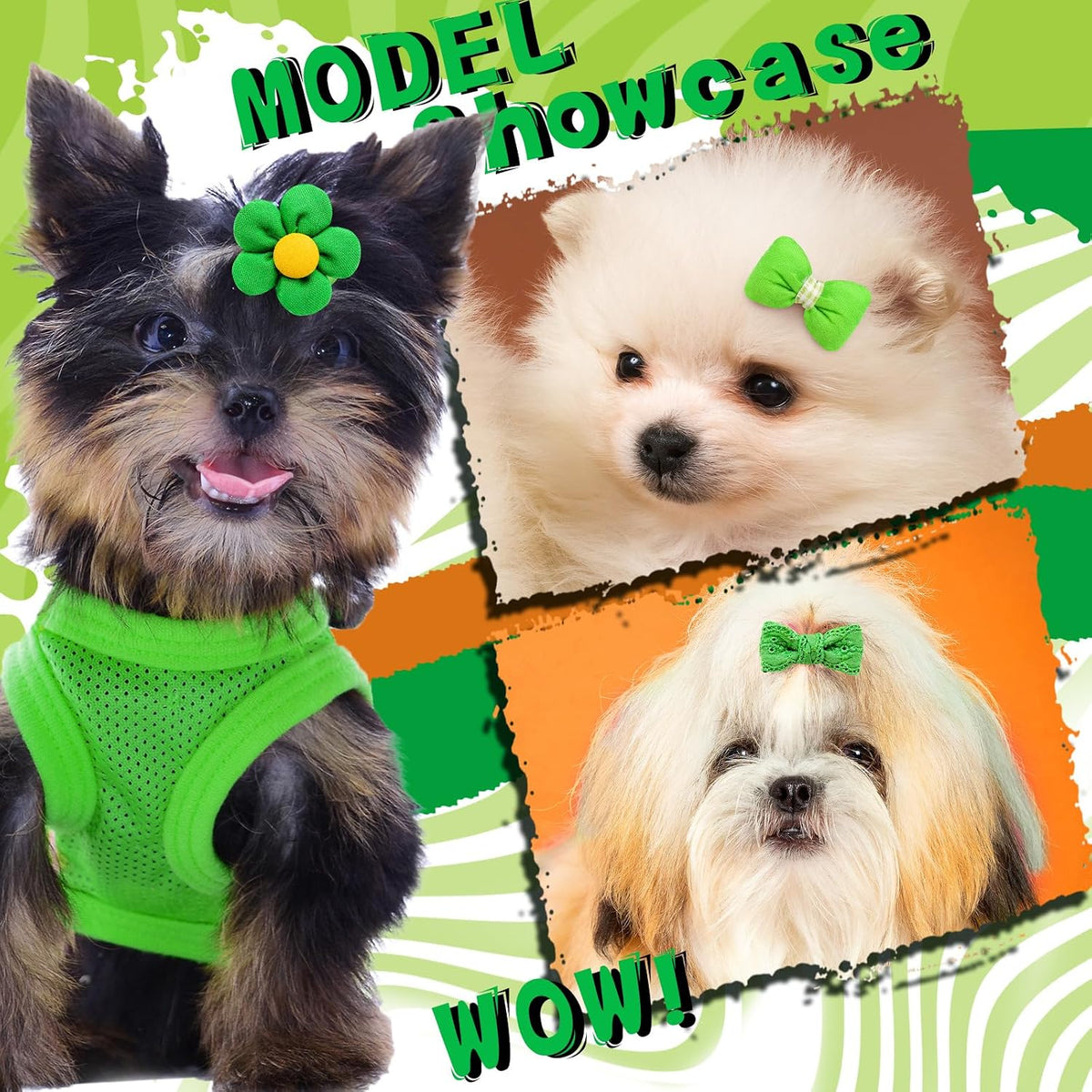 20Pcs Brown Dog Hair Bows with Rubber Bands for Small Medium Dogs – Essentials for Dogs - Green-A336 - image 2