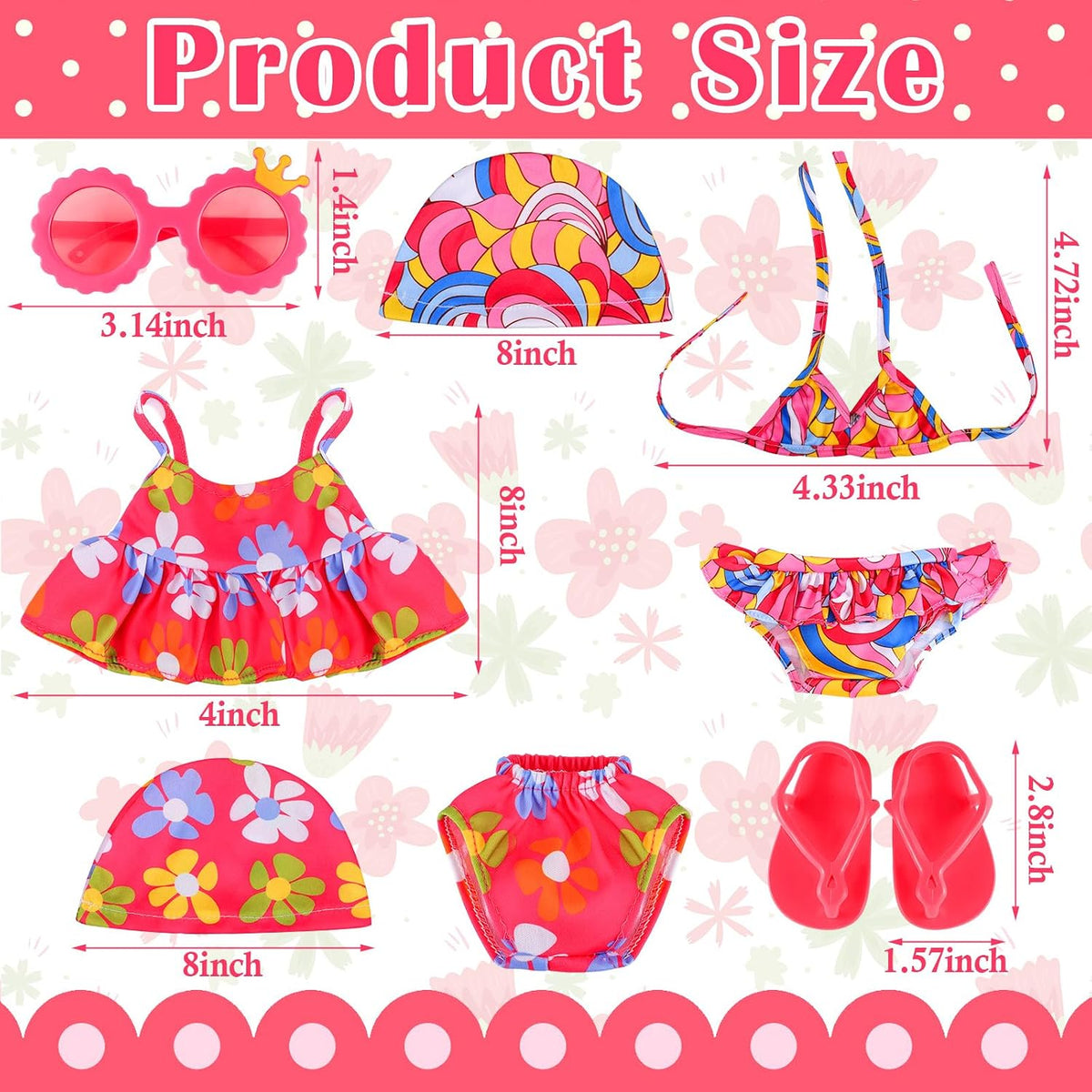 Kajaia 8 Pcs 18 Inch Doll Swimsuits Clothes and Accessories – Fun for Kids & Family - Bright Pink / Lovely - image 4