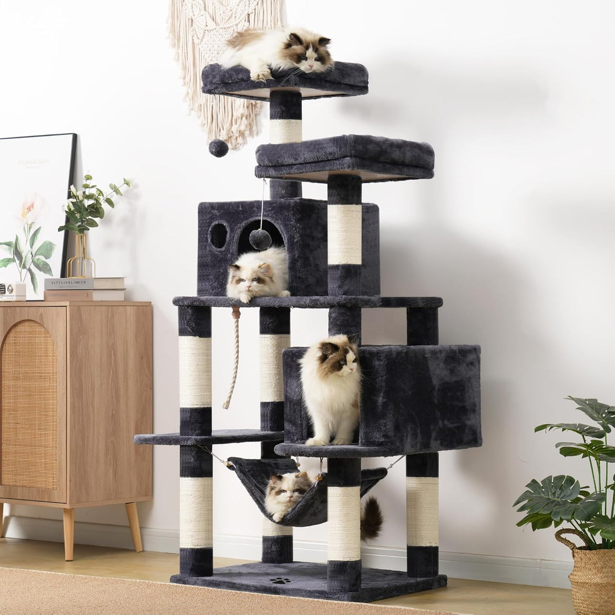 Hey-brother Cat Tree Tower with Sisal Scratching Posts - 53.7 Inches / Smoky Gray - image 2