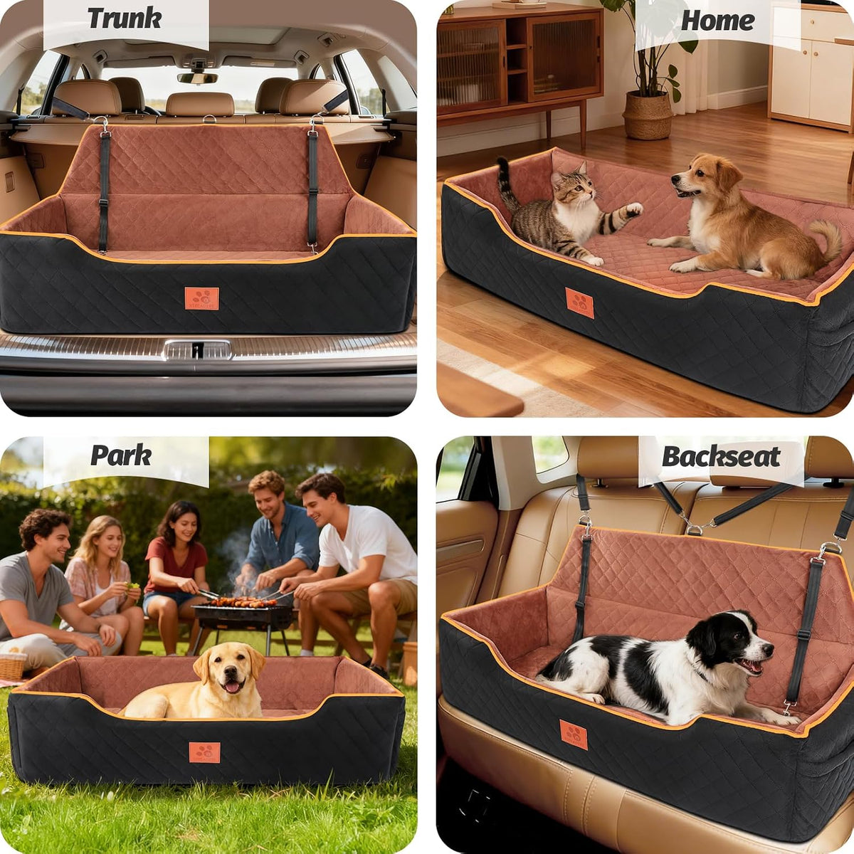 XIEEAOZEE Large Dog Car Seat for Pets Under 100 lbs - Black/Brown - image 4