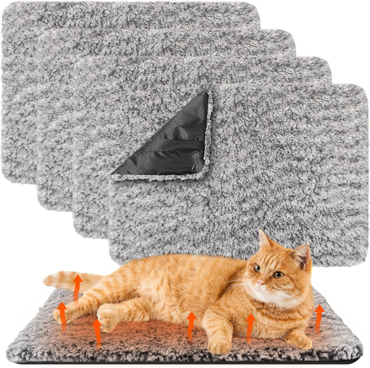 Drydiet 4 Pack Self Warming Cat Mat for Pets - 18 x 24 Inch / Gray / Solid