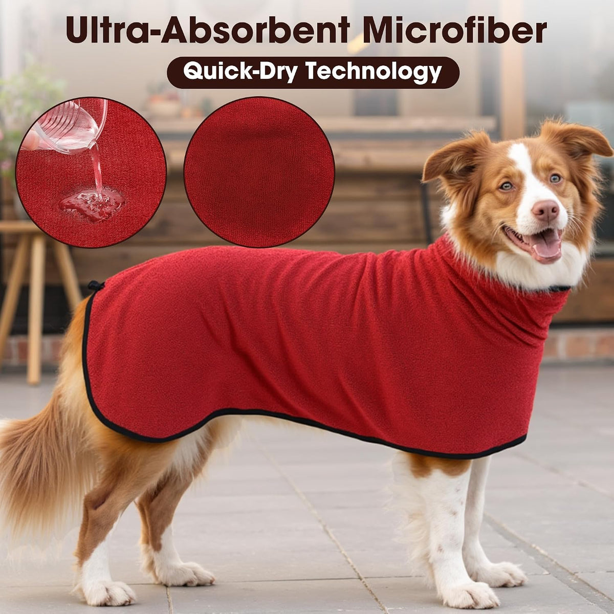 Microfiber Dog Bathrobe, Super Absorbent Dog Drying Coat – Essentials for Dogs - Red / Large - image 4