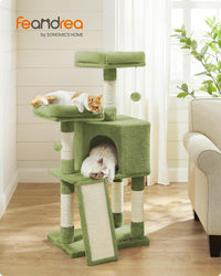 Feandrea Cat Tree, Plush Climbing Condo, Green - Grass Green - image 2