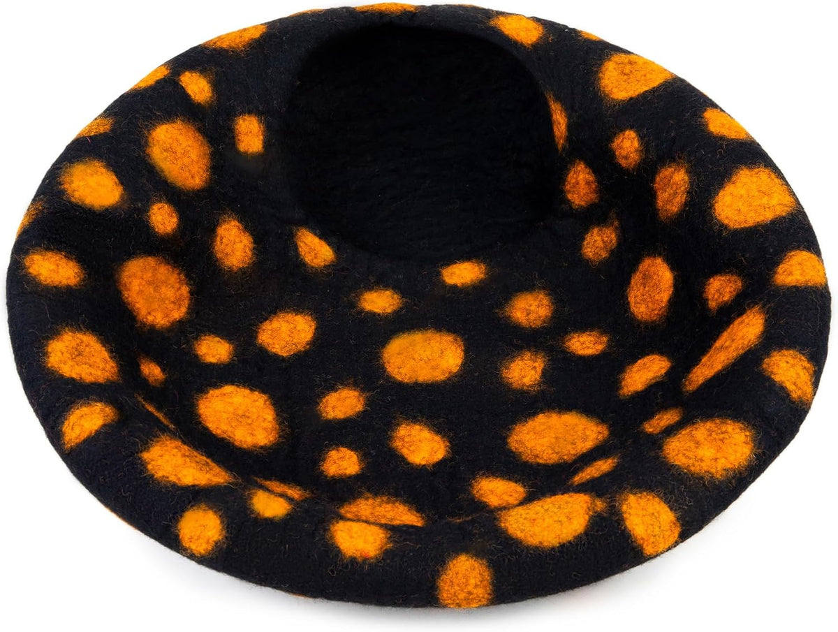 Woolygon Felt Cat Cave Bed, Merino Wool, Handcrafted – Essentials for Cats - Black Polka - image 3
