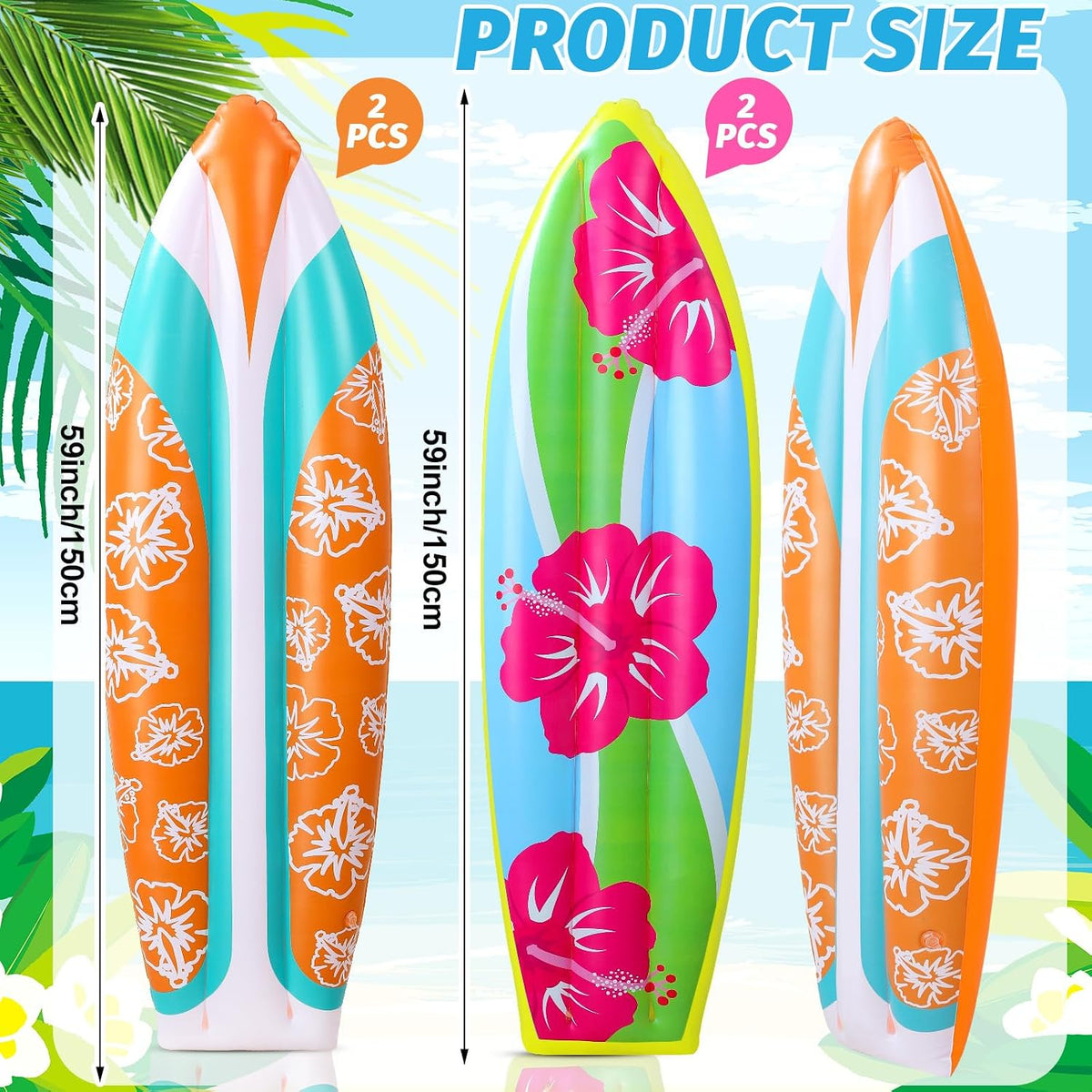 JellyArch inflatable surfboard decorations with tropical flower print, set of 4 - view 15