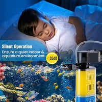Aquarium Filter for 30-100 Gallons, Ultra-Quiet Fish Tank Filters Biochemical Filtration 400GPH Powerful Pump Submersible Sponge Filter for Large Fish & Turtle Tanks Water Clear Air Supply (18W)