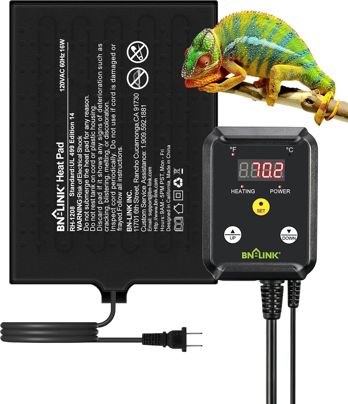 BN-LINK Reptile Heat Pad 6"X8" 8W for 10-20gal Under Tank Terrarium - 8" X 12" with Thermostat