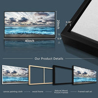 Wapluam Black And White Beach Wall Painting Black Framed Canvas Wall Art For Living Room Wall Decoration For Bedroom Office Wall Decor Blue Sea Wave Pictures Artwork Modern Hotel Room Home Wall Art