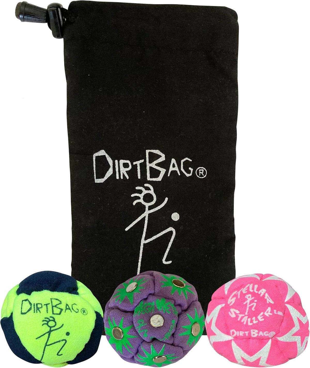 DIRTBAG All Star Footbag 3 Pack with Pouch, 100% Handmade - Fluorescent Yellow/Black