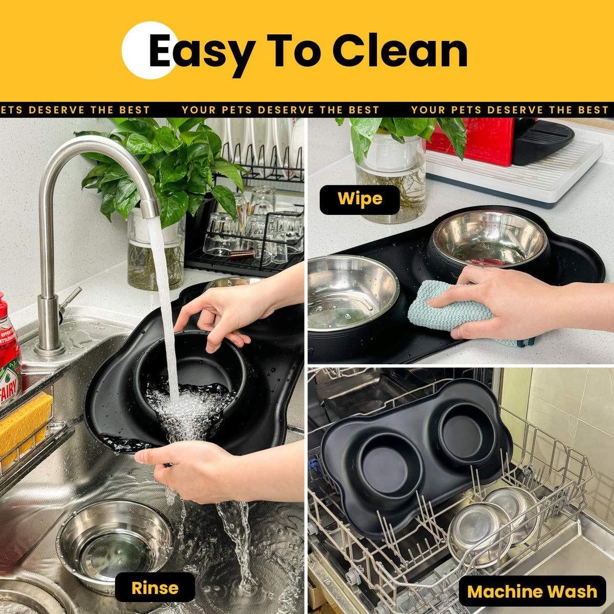 Conlun Dog Bowls with Silicone Mat, No Spill Stainless Set, XS - Medium-29oz / Black - image 3