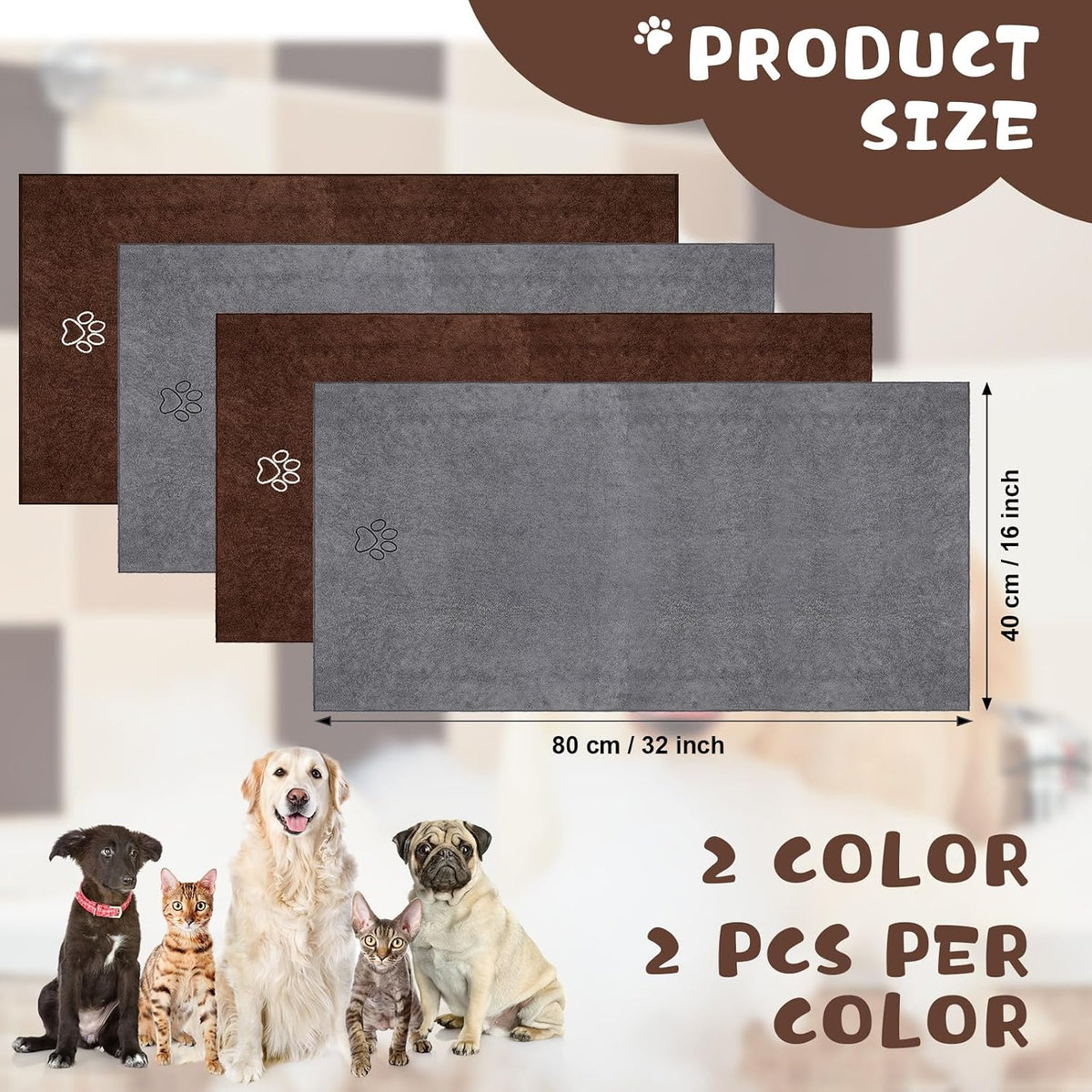 Chumia 4 Pcs Dog Towels for Drying - 16 x 32 Inch / Gray, Coffee - image 4