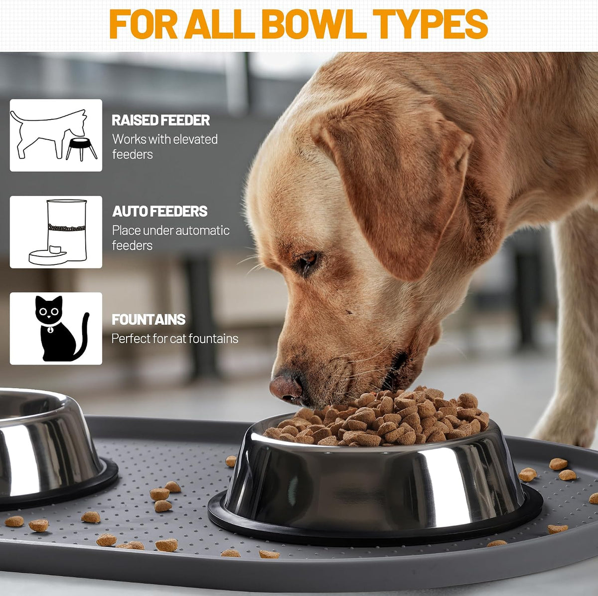 Hubulk 100% Waterproof Silicone Pet Feeding Mat with Raised Edge - Gray / 19"L x 12"W - image 3