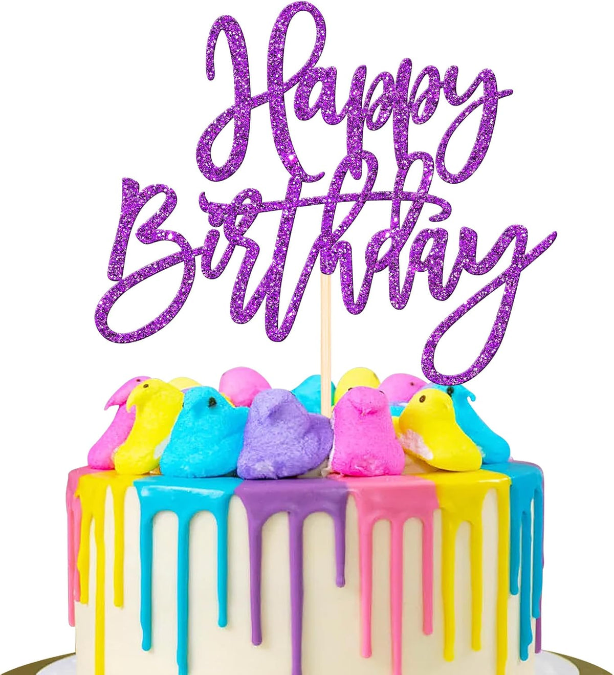 ZHUOWEISM 1 PCS Gold Happy Birthday & Anniversary Cake Topper – Fun for Kids & Family - Purple