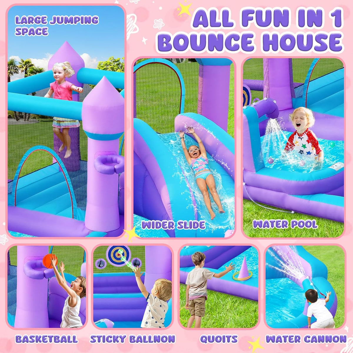GYMMALL white inflatable bounce house for kids with slide, ball pit and mesh walls - view 12